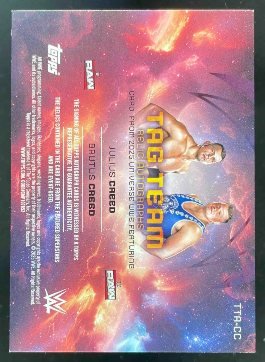 2025 Topps Universe WWE Tag Team Red Magma Julius Creed Brutus Creed Auto /10 - Image 2