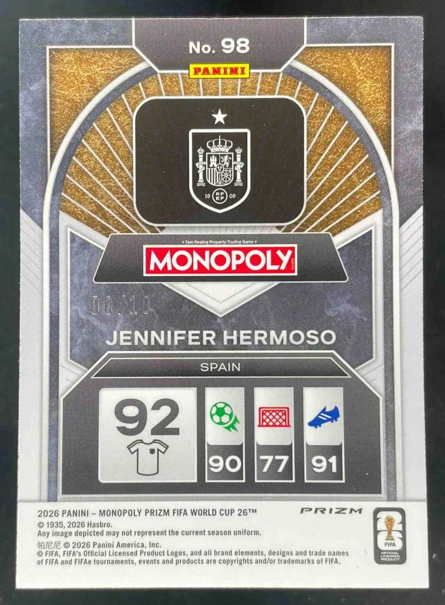 2026 Panini Prizm Monopoly World Cup Gold Wave Big Money Jennifer Hermoso /10 - Image 2