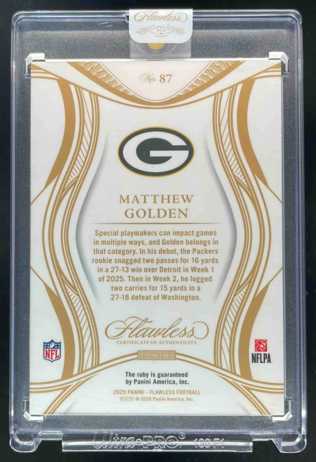 2025 Panini Flawless Rookies #87 Matthew Golden RC /25 - Image 2