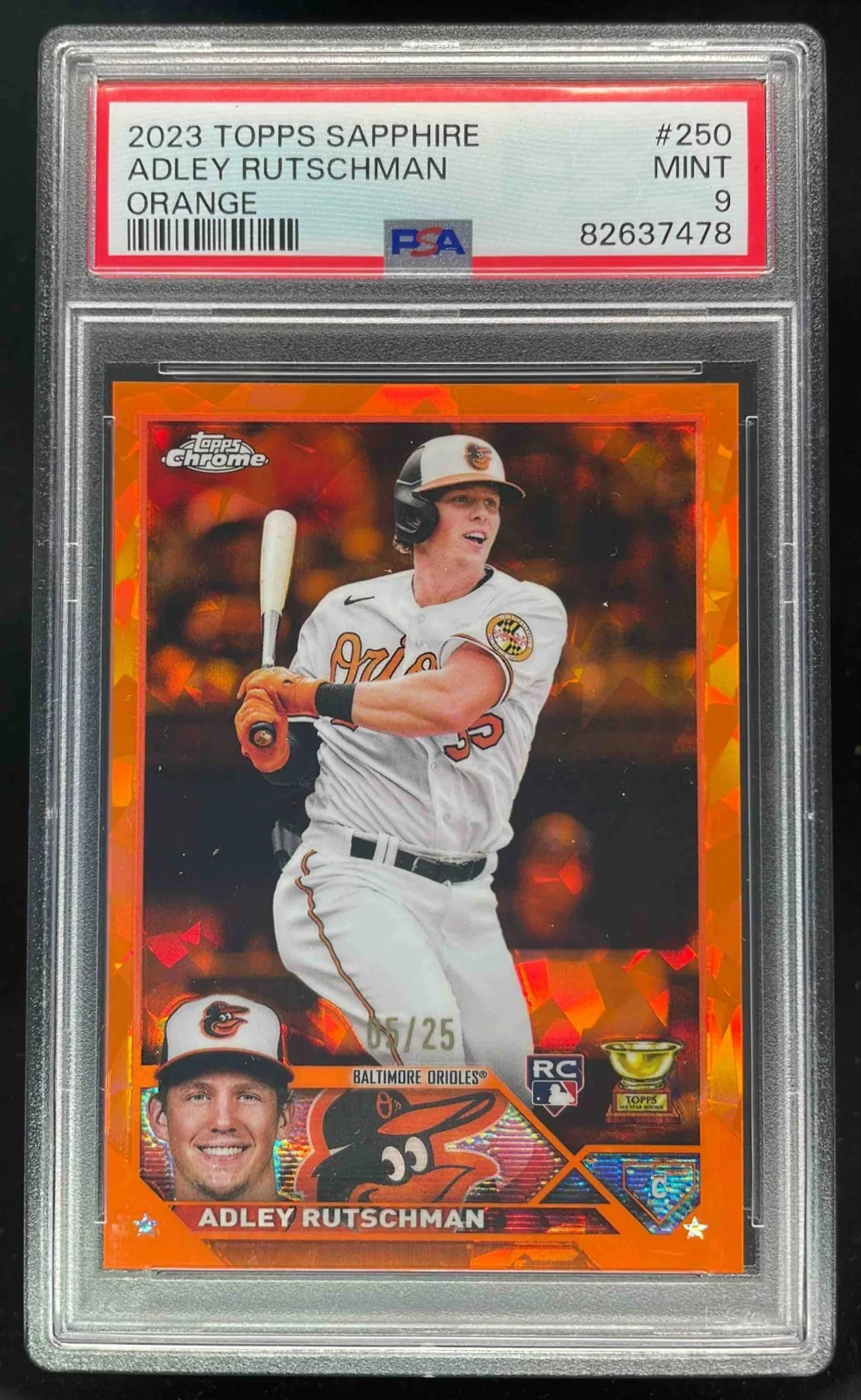 2023 Topps Chrome Sapphire Orange #250 Adley Rutschman RC All-Star /25 PSA 9
