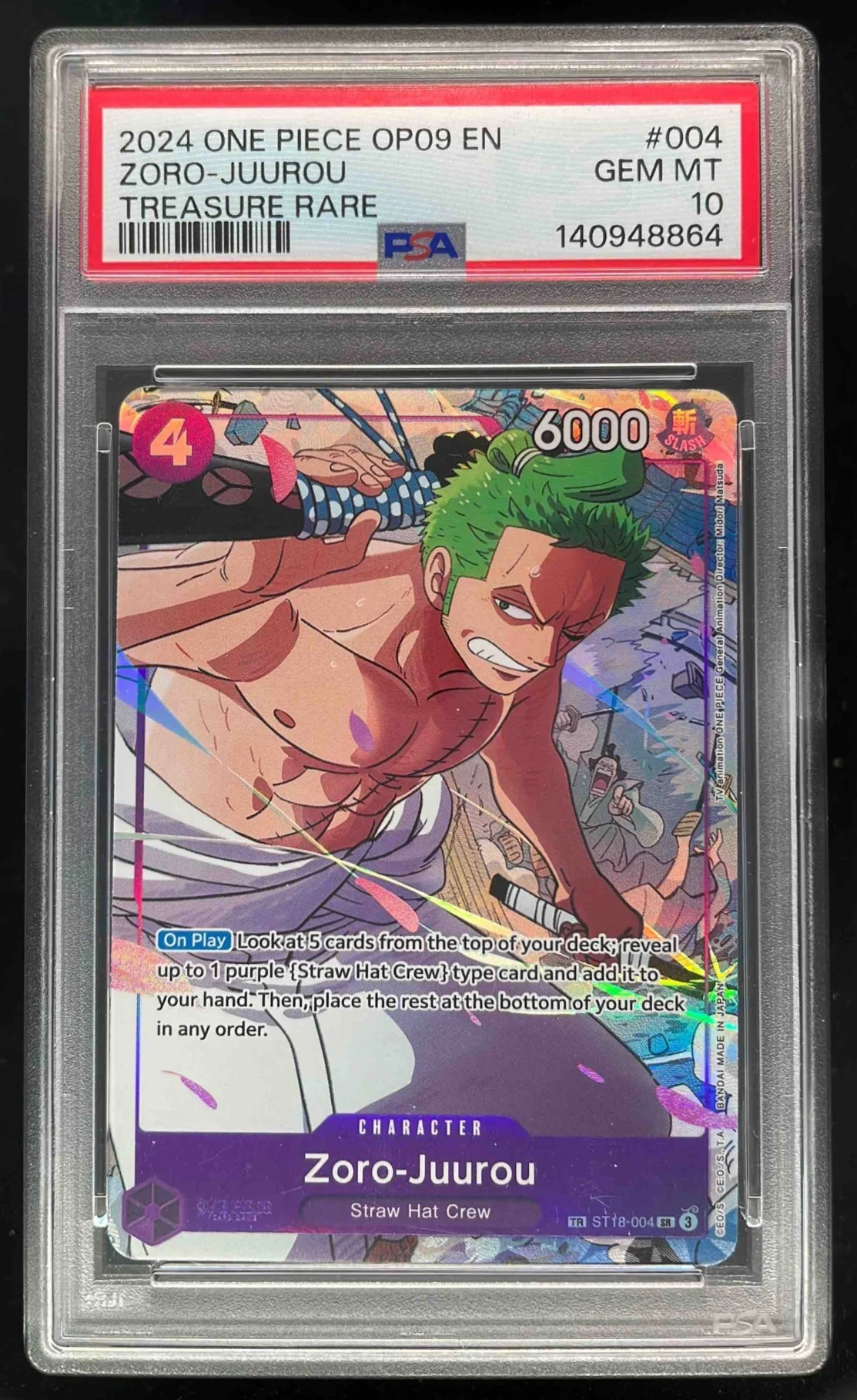 2024 One Piece OP09 EN #004 Zoro-Juurou Treasure Rare PSA 10
