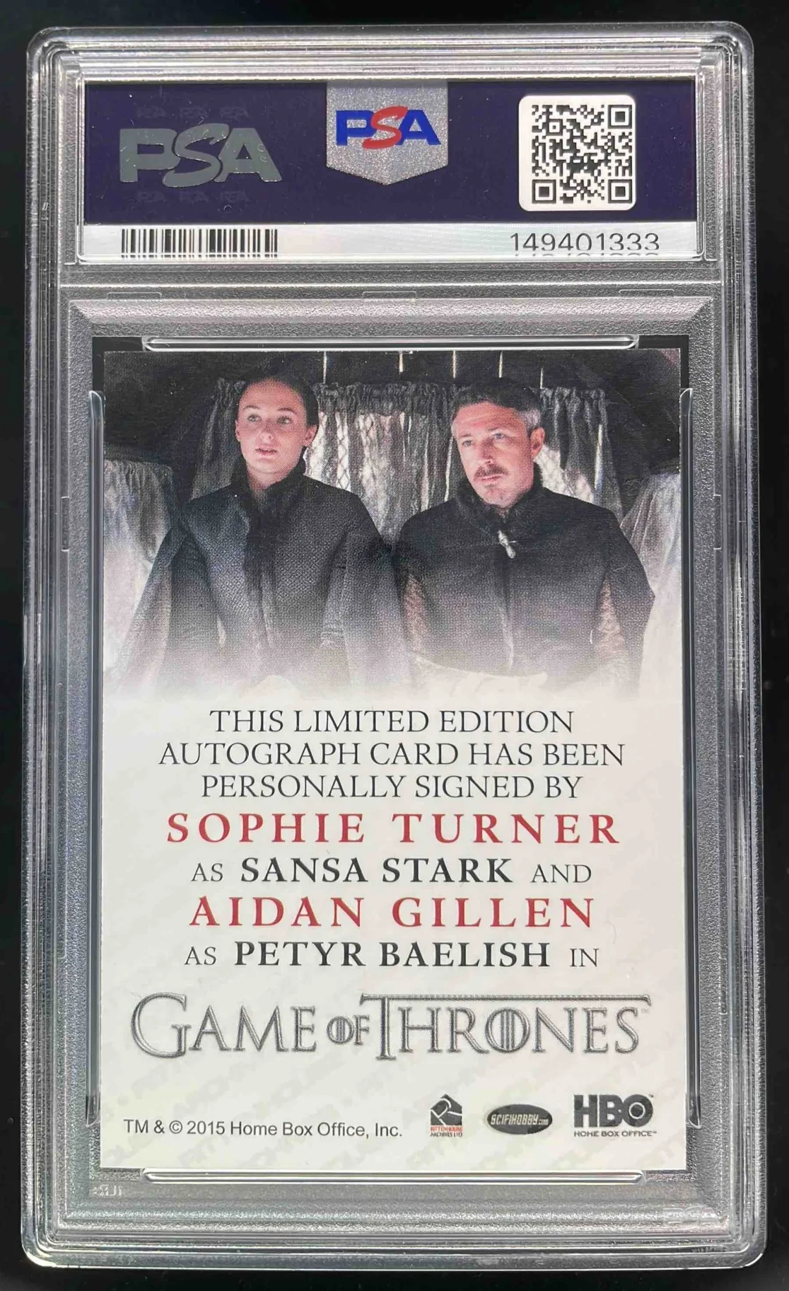 2016 Game of Thrones Dual Auto Sophie Turner Aidan Gillen Autograph PSA 9 - Image 2