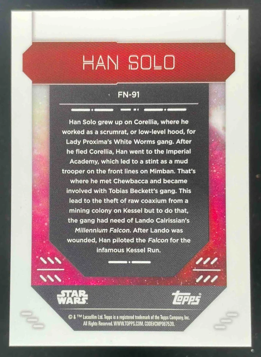 2023 Topps Finest Star Wars Gold #FN-91 Han Solo /50 - Image 2