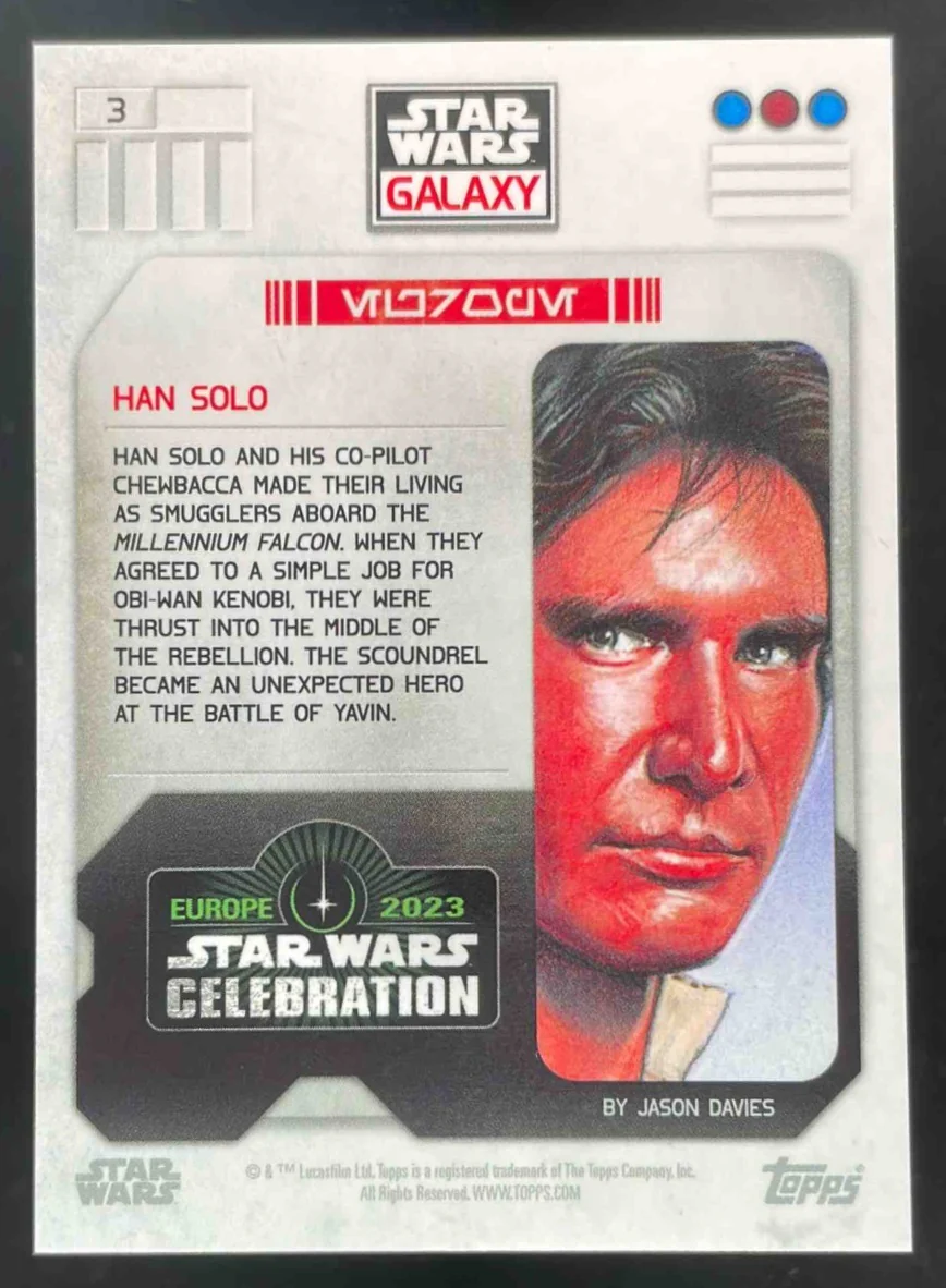 2023 Topps Star Wars Celebration Europe 2023 -Yellow #3 Han Solo /150 - Image 2