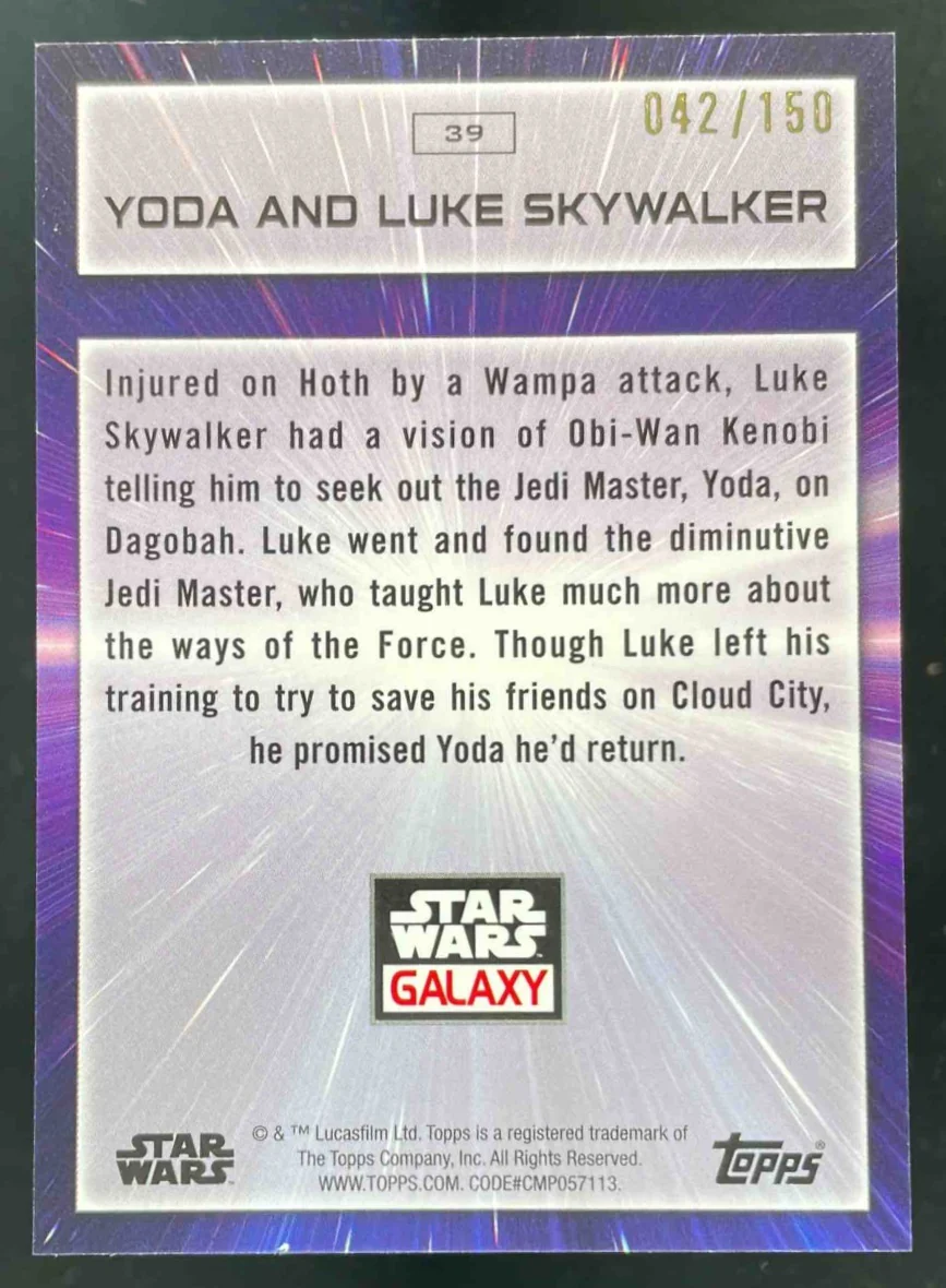 2022 Topps Chrome Star Wars Galaxy Atomic #39 Yoda and Luke Skywalker /150 - Image 2