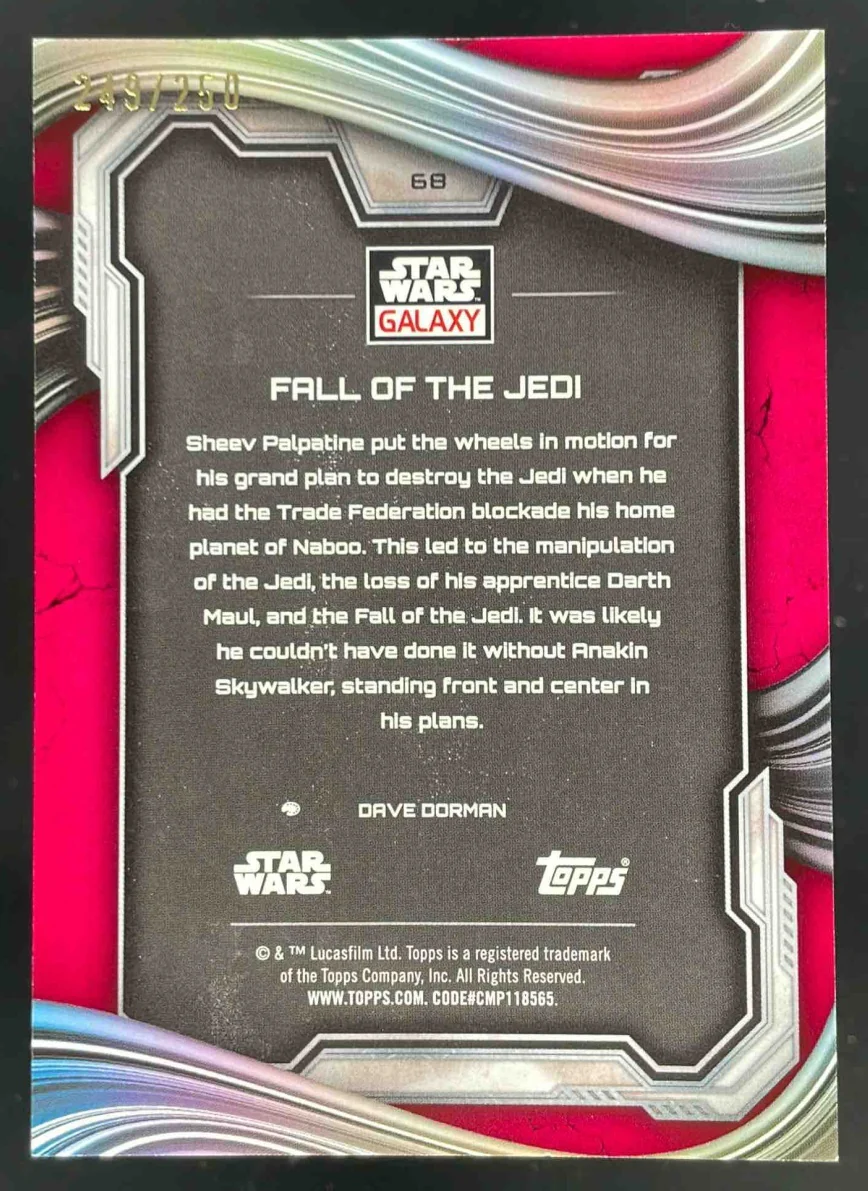 2025 Topps Chrome Star Wars Magenta Lava #68 Fall of the Jedi /250 - Image 2