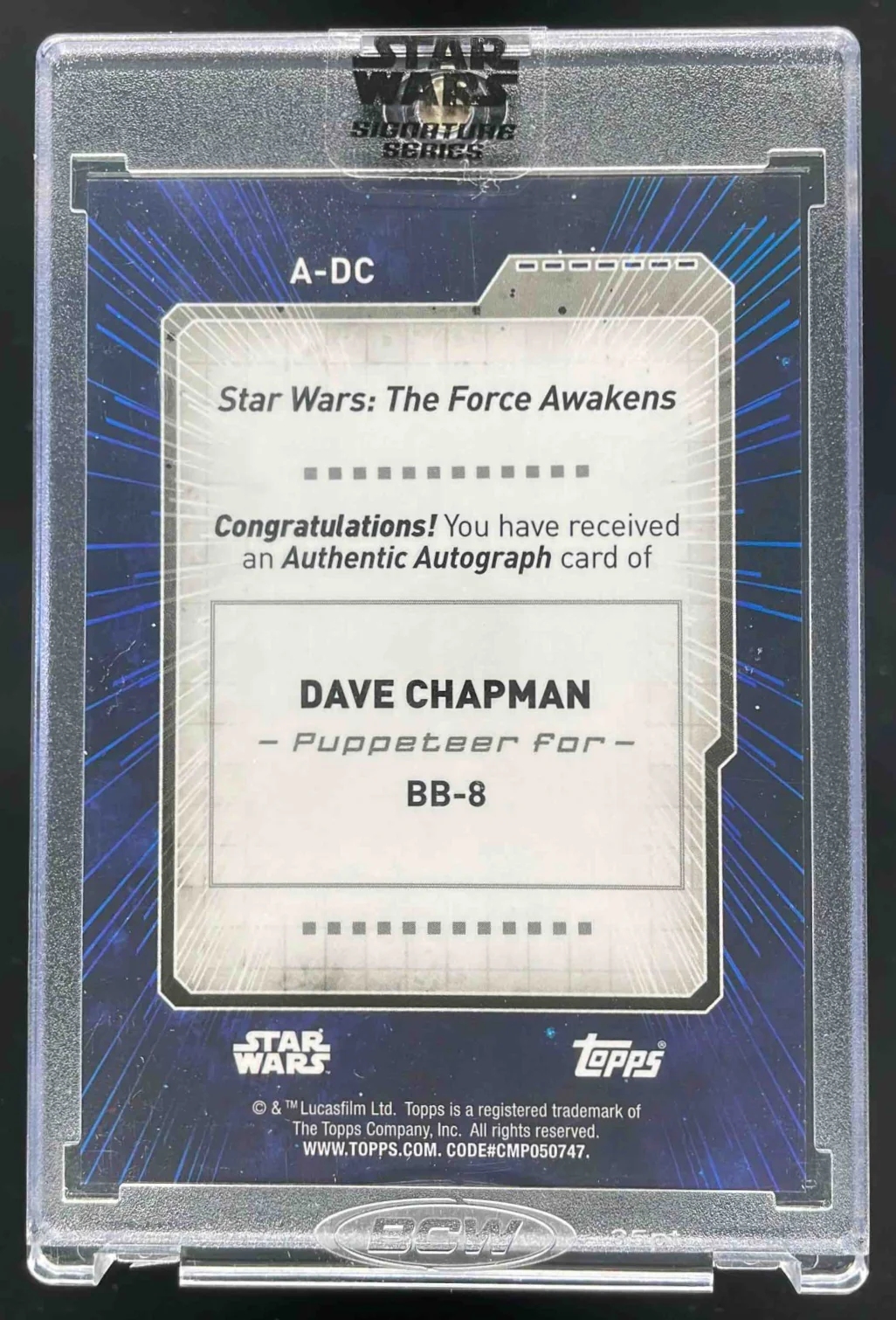Topps Star Wars Signature Series Blue #A-DC Dave Chapman Auto /50 - Image 2
