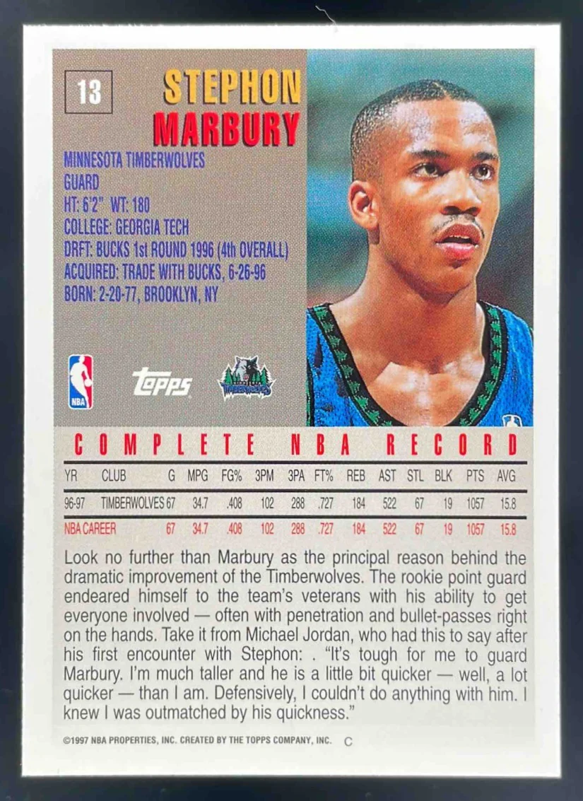 1997-98 Topps O Pee Chee #13 Stephon Marbury - Image 2