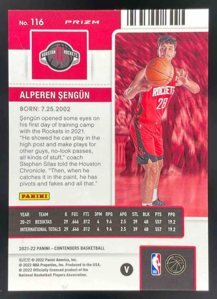 2021-22 Contenders Rookie Season Ticket Photo Variation #116 Alperen Sengun RC - Image 2