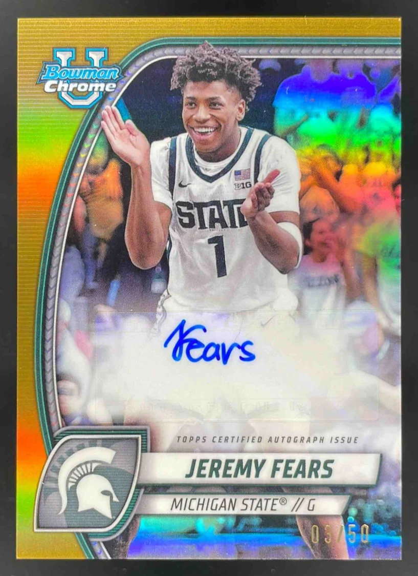 2024-25 Bowman University Chrome Gold #75 Jeremy Fears Auto /50