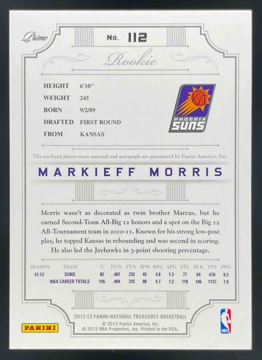 2012-13 Panini National Treasures Jersey Number Auto Markieff Morris RC /25 - Image 2