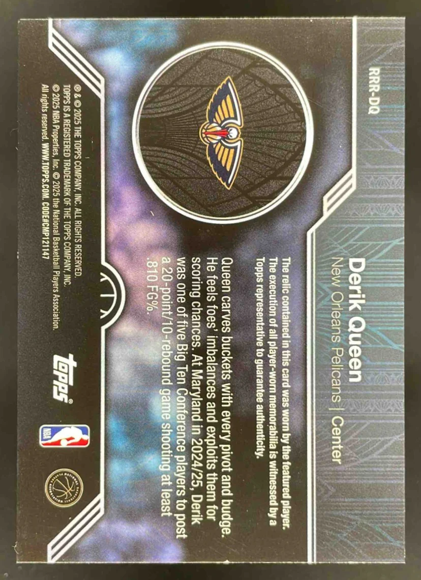2025-26 Topps Rookie Roundball Remnants Green Rainbow #RRR-DQ Derik Queen RC /99 - Image 2
