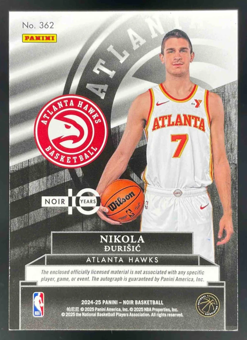 2024 Noir Rookie Patch Color International #362 Nikola Durisic Auto /15 - Image 2