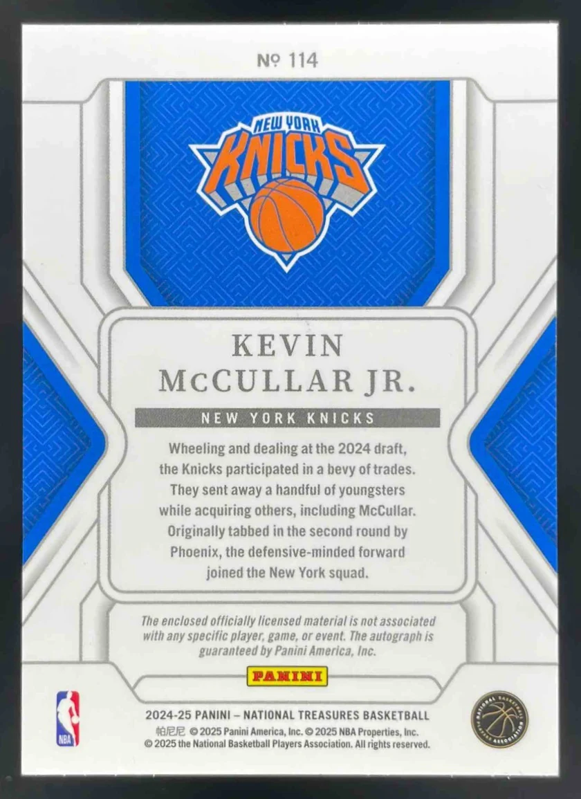 2024 National Treasures Rookie Patch Bronze #114 Kevin McCullar Jr. RC Auto /49 - Image 2