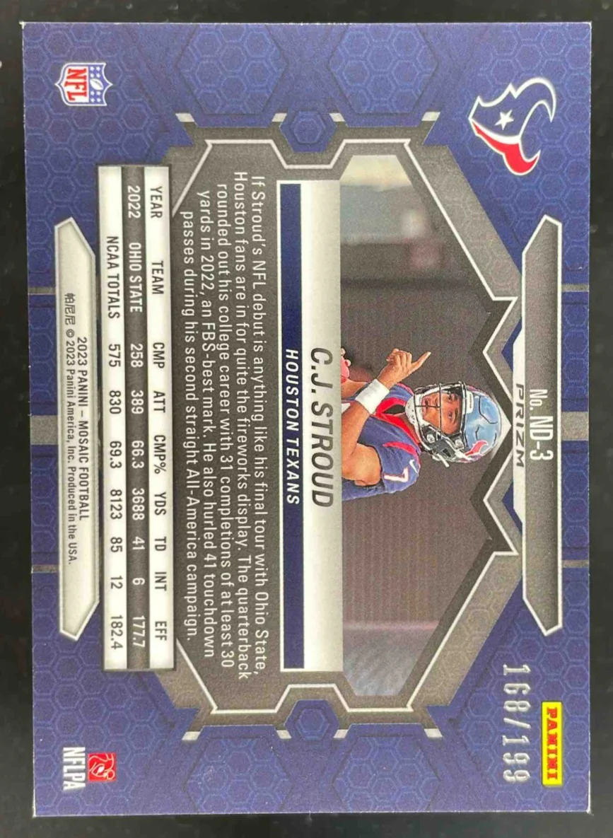 2023 Panini Mosaic Orange Mosaic Prizm #ND-3 C.J. Stroud RC NFL Debut /199 - Image 2