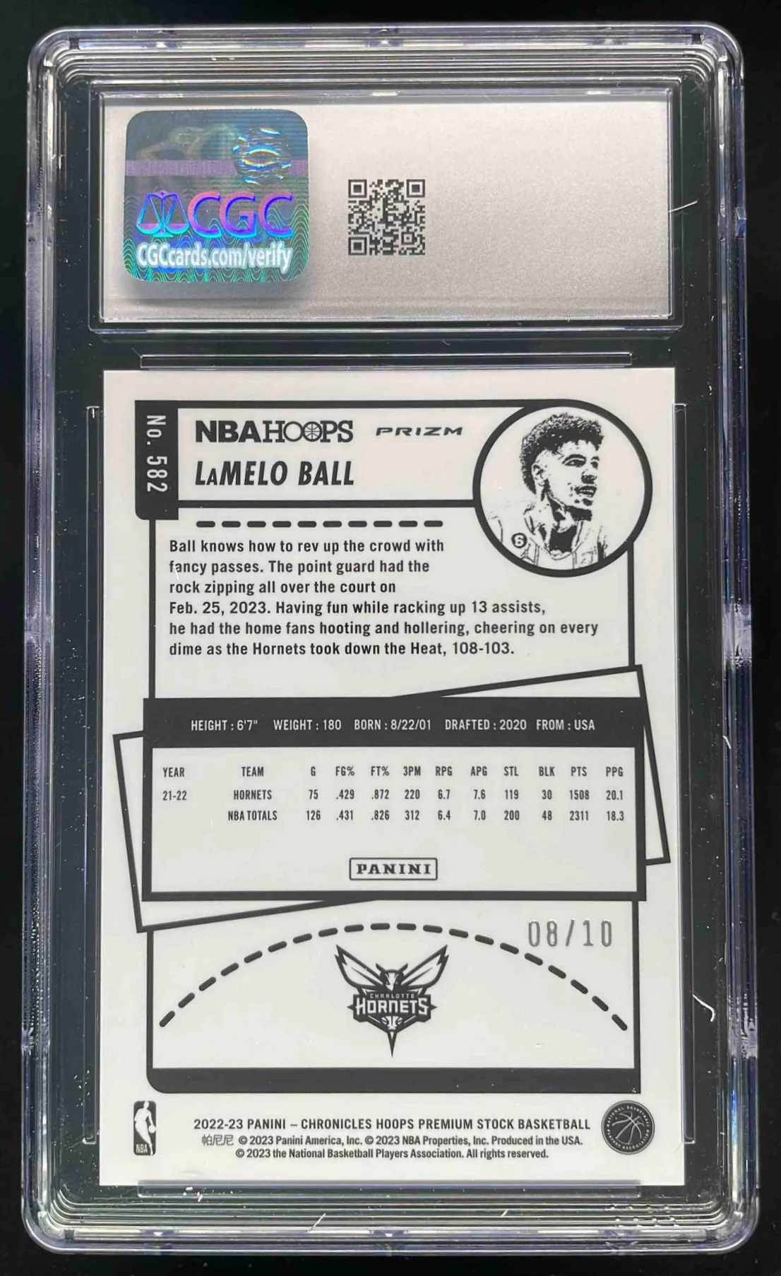 2022 Panini Chronicles Hoops Premium Stock Gold #582 LaMelo Ball /10 CGC 10 - Image 2