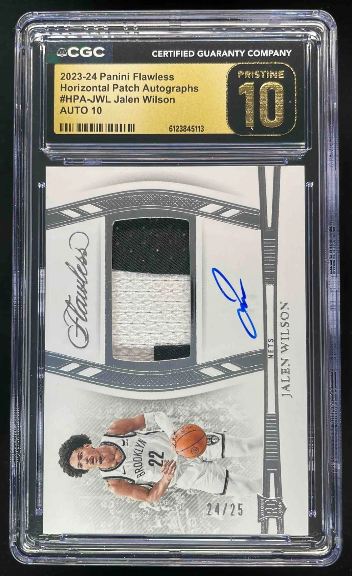 2023-24 Flawless Horizontal Patch #HPA-JWL Jalen Wilson RC Auto /25 CGC 10
