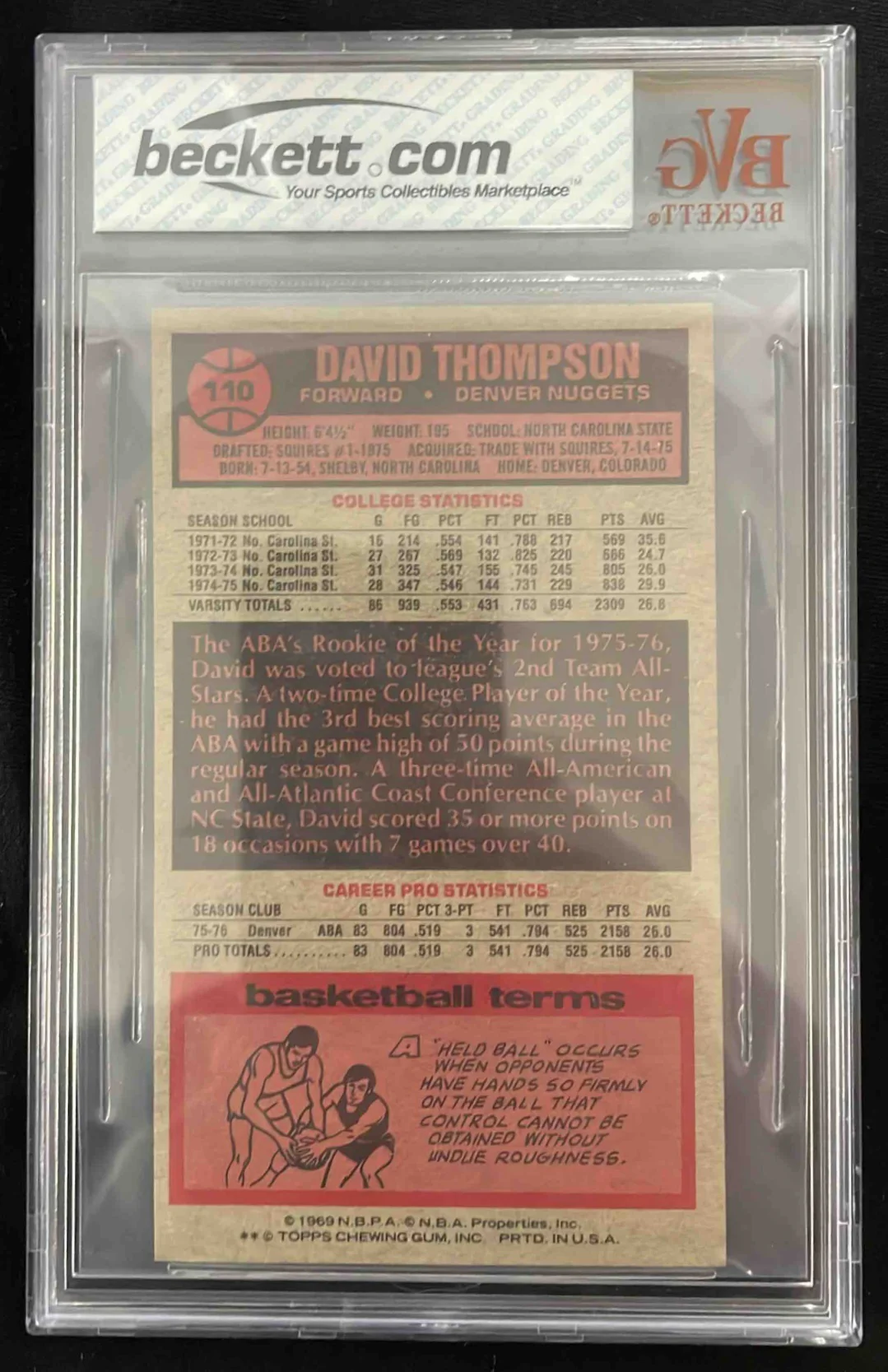 1976-77 Topps #110 David Thompson RC BGS 7 - Image 2