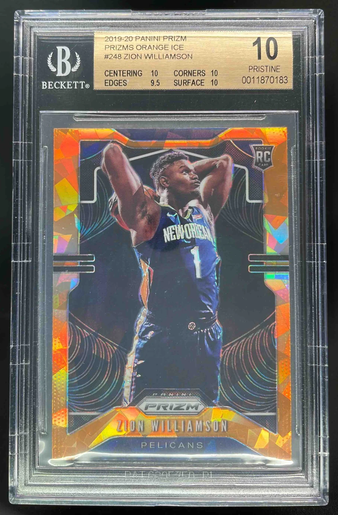 2019-20 Panini Prizm Prizms Orange Ice #248 Zion Williamson RC BGS 10
