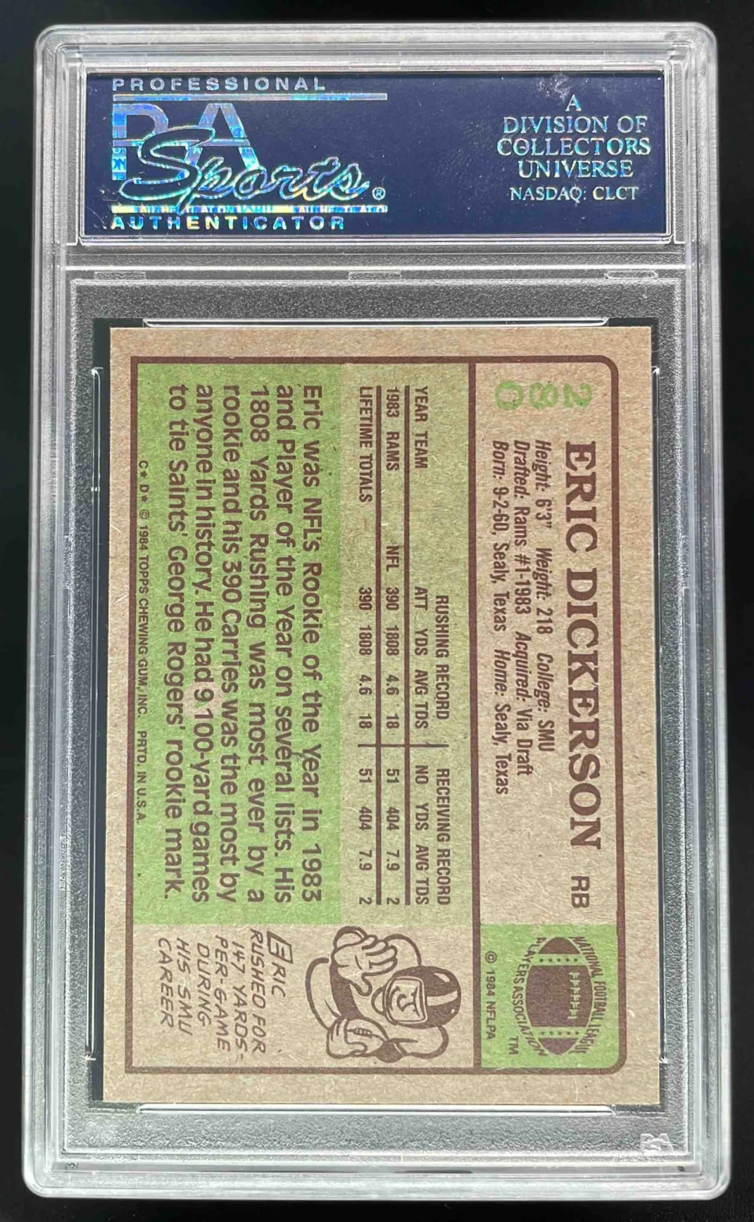 1984 Topps #280 Eric Dickerson RC PSA 10 - Image 2