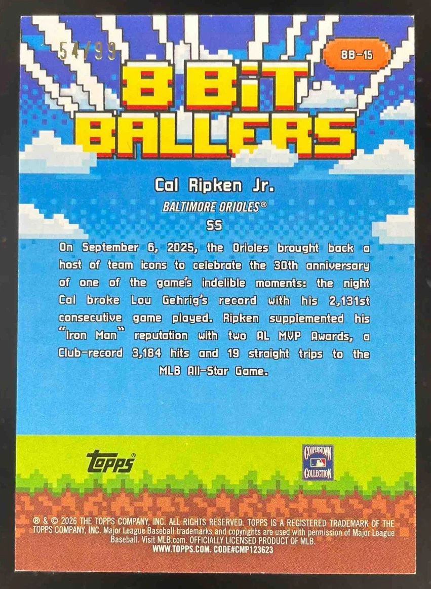 2026 Topps 8-Bit Ballers Green Foil #8B-15 Cal Ripken Jr./99 - Image 2