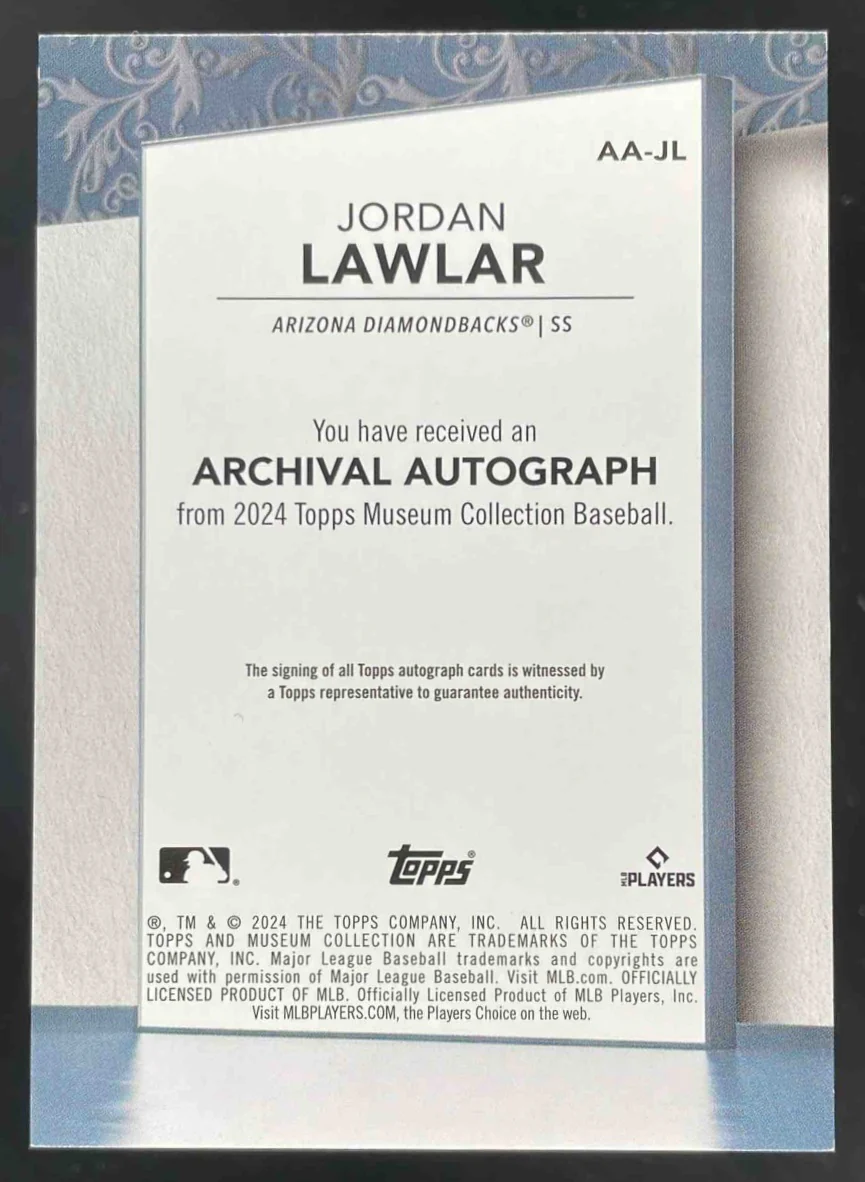 2024 Topps Museum Collection Archival Amethyst #AA-JL Jordan Lawlar RC Auto /15 - Image 2