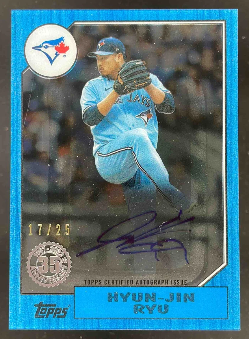 2022 Topps Clearly Authentic 1987 Baseball Blue #87TBA-HR Hyun-Jin Ryu Auto /25