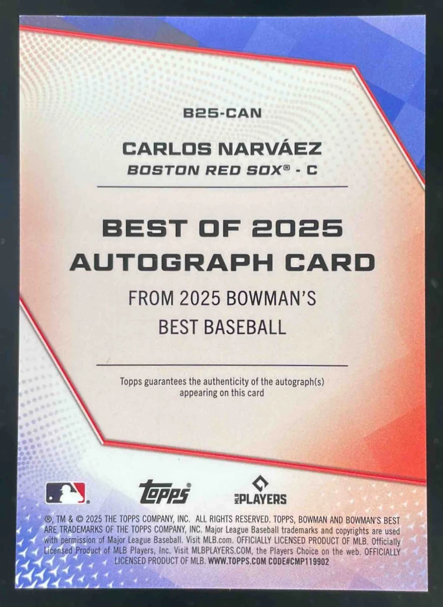 2025 Bowman Bowman's Best of 2025 Blue #B25-CAN Carlos Narvaez Auto /150 - Image 2