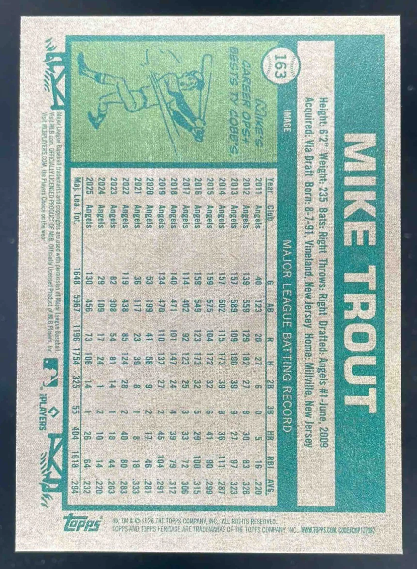 2026 Topps Heritage Image Variation #163 Mike Trout - Image 2