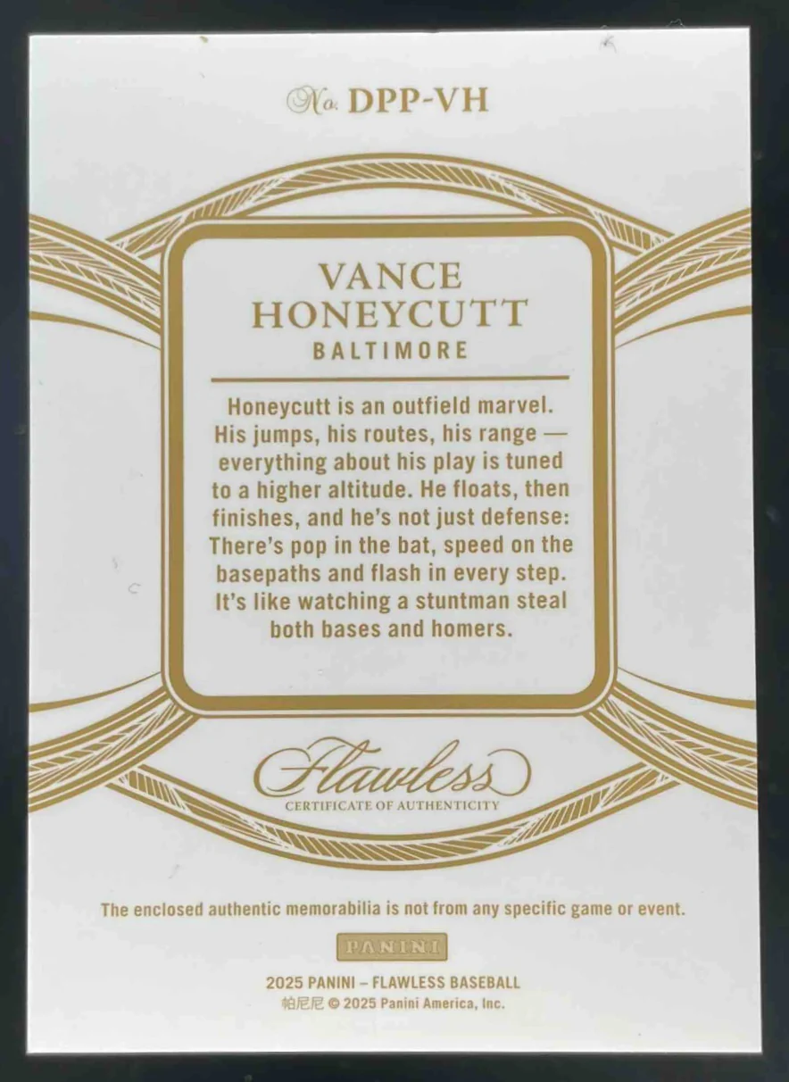 2025 Panini Flawless Dual Prospect Patches Ruby #DPP-VH Vance Honeycutt /20 - Image 2