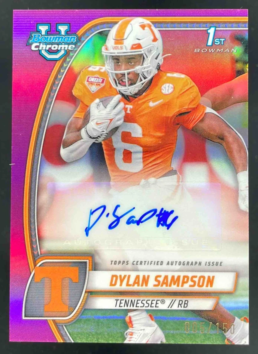 2024 Bowman Chrome University Chrome Fuchsia #PA-DSA Dylan Sampson Auto /150