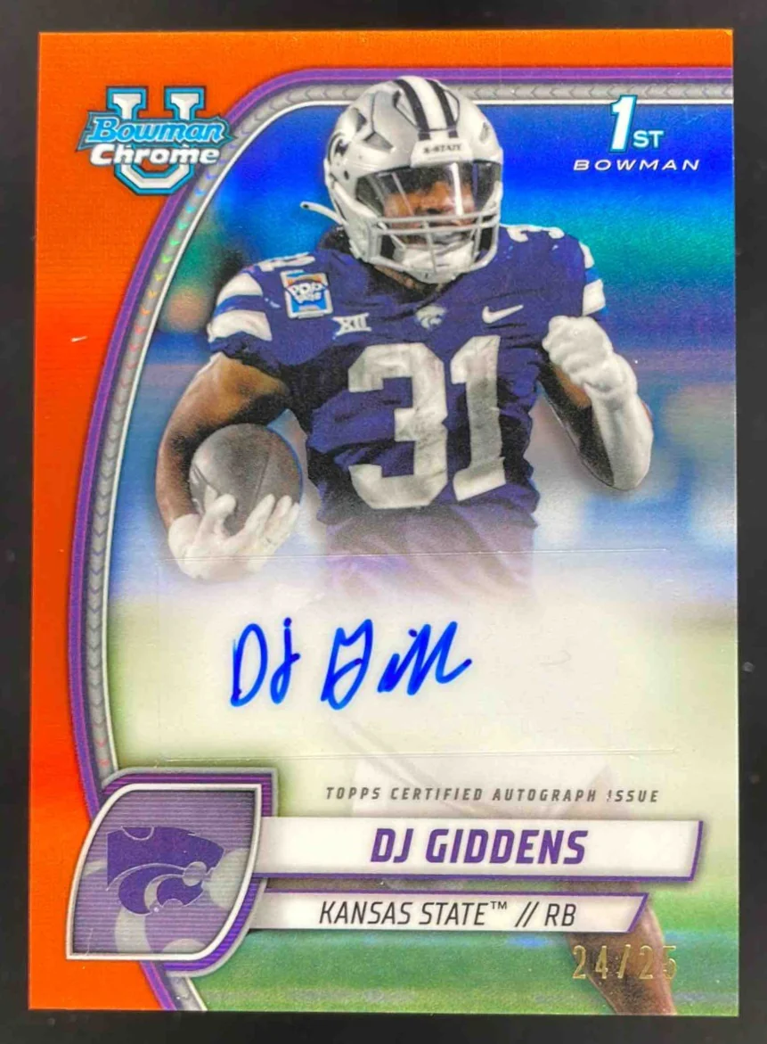 2024 Bowman Chrome University Chrome Orange #PA-DGI DJ Giddens Auto /25