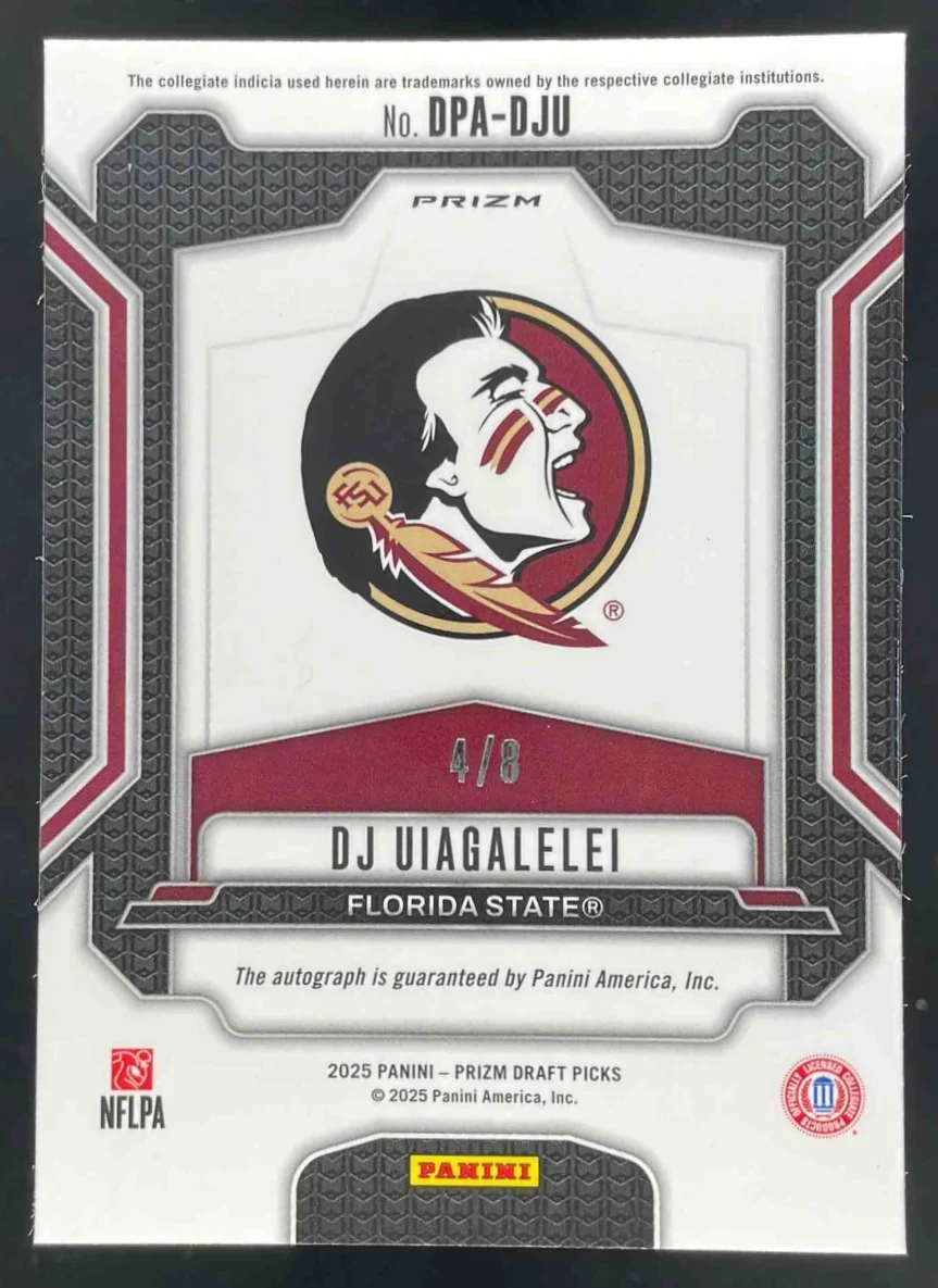 2025 Prizm Draft Picks Green Shimmer Prizm #DPA-DJU DJ Uiagalelei Auto /8 - Image 2