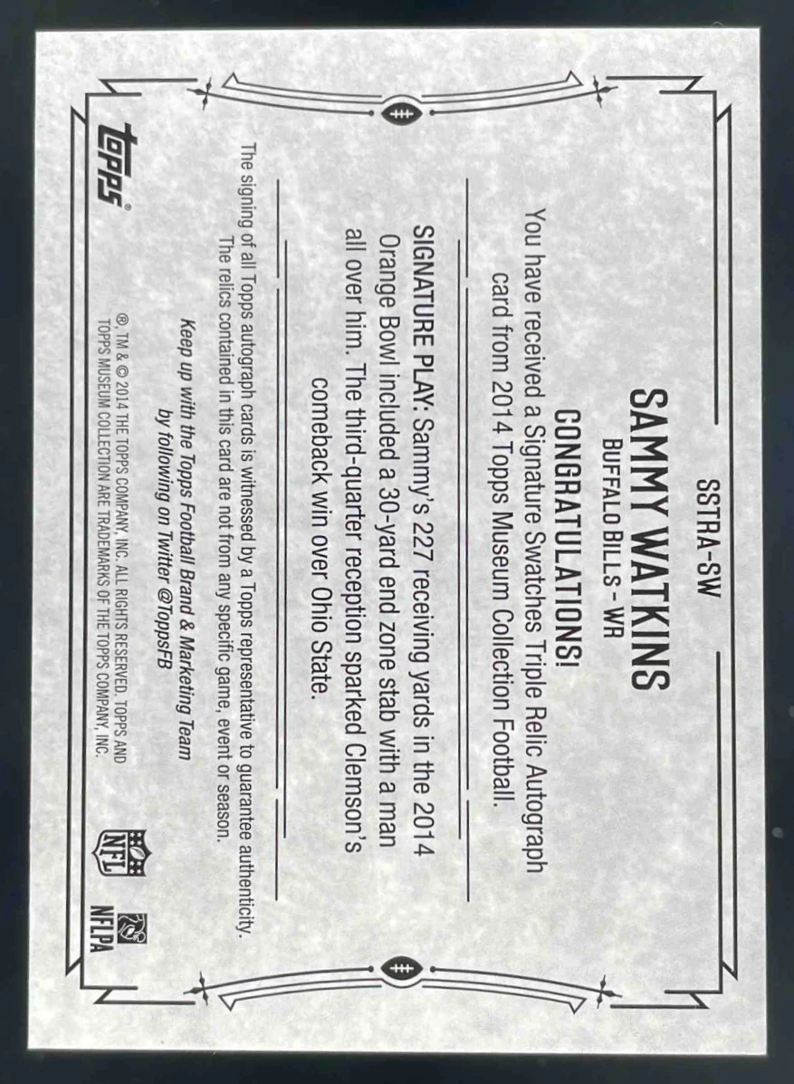 2014 Museum Collection Swatches Triple Relic Gold Sammy Watkins RC Auto /25 - Image 2
