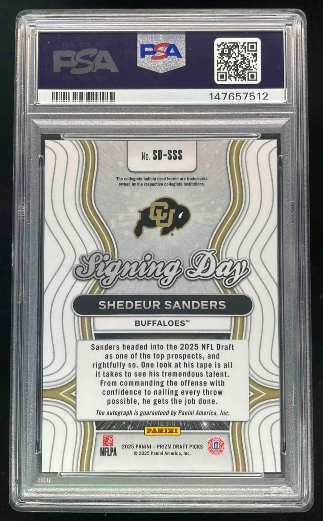 2025 Panini Prizm Draft Picks Signing Day #SD-SSS Shedeur Sanders Auto PSA 10 - Image 2
