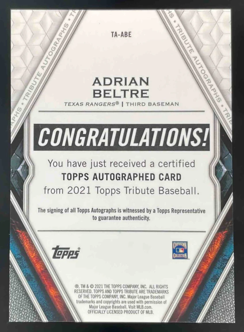 2021 Topps Tribute Autographs Orange #TA-ABE Adrian Beltre Auto /25 - Image 2