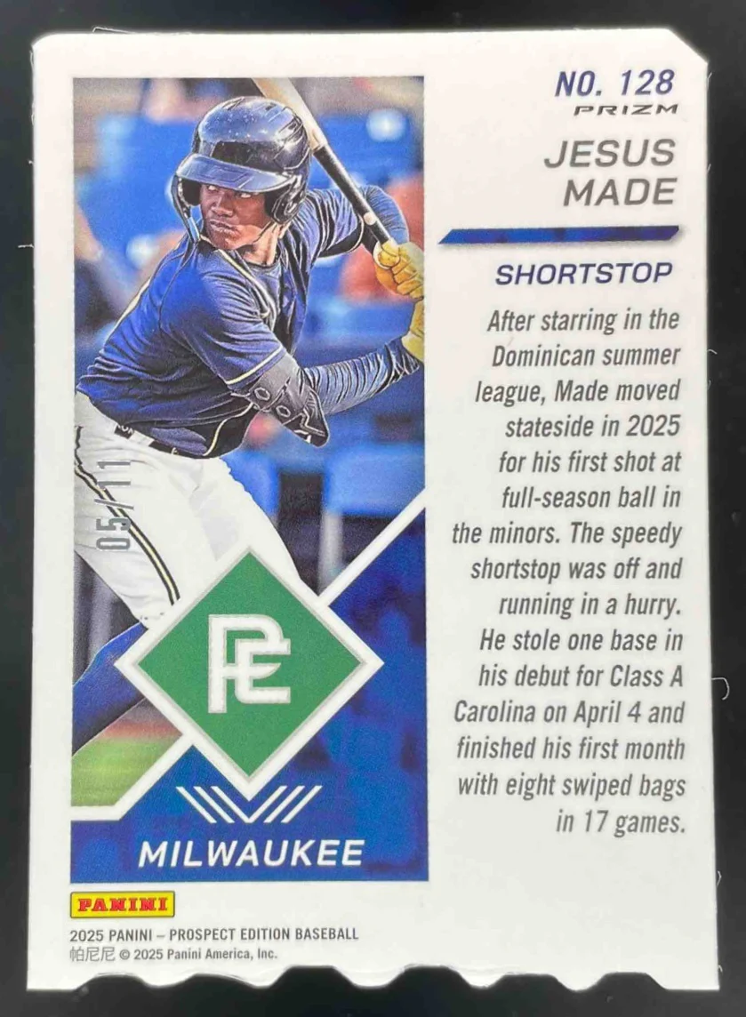 2025 Panini Prospect Edition Holo Prospect Ticket Stub #128 Jesus Made /11 - Image 2