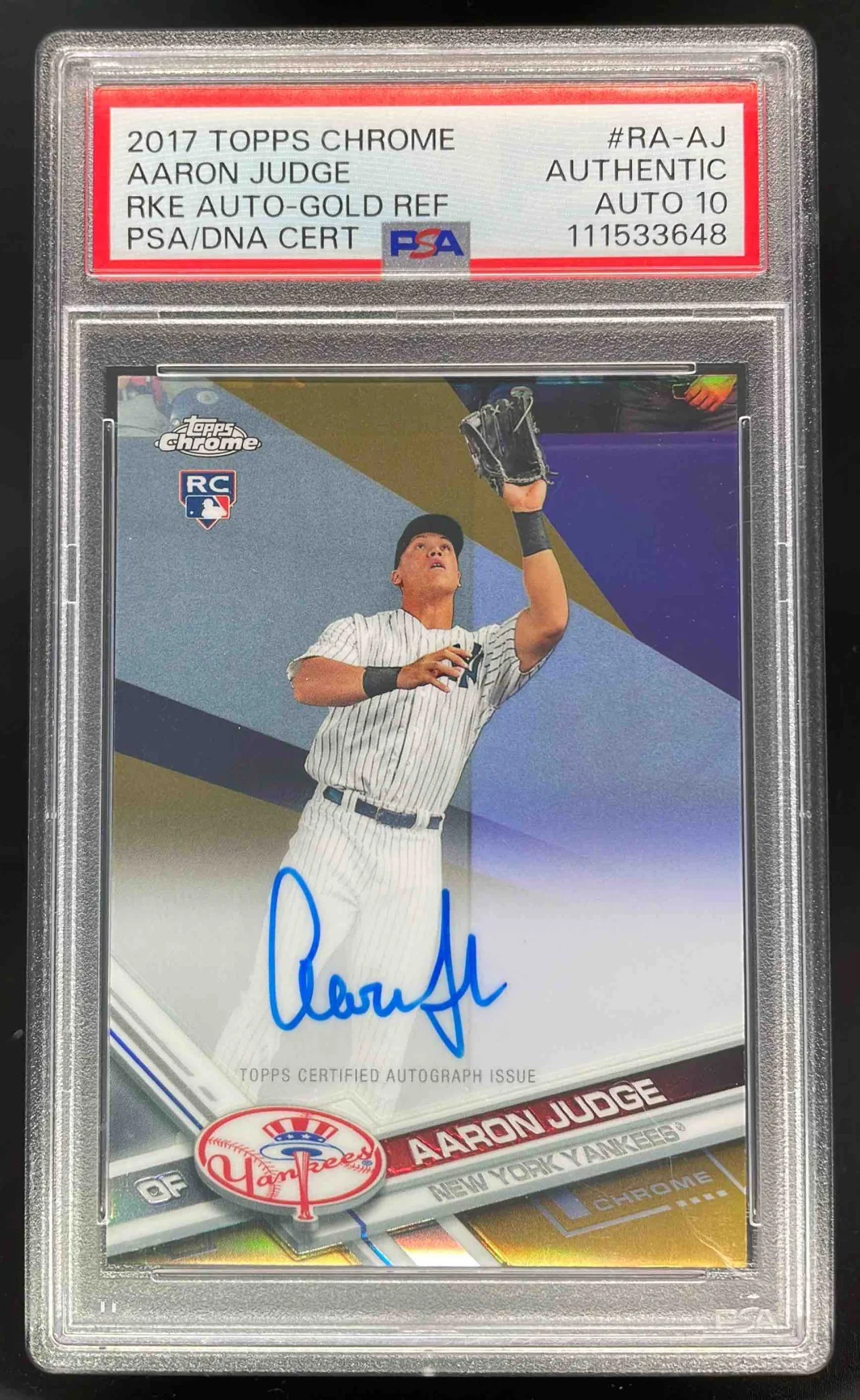 2017 Topps Chrome Rookie Gold #RA-AJ Aaron Judge RC Auto /50 PSA Authentic
