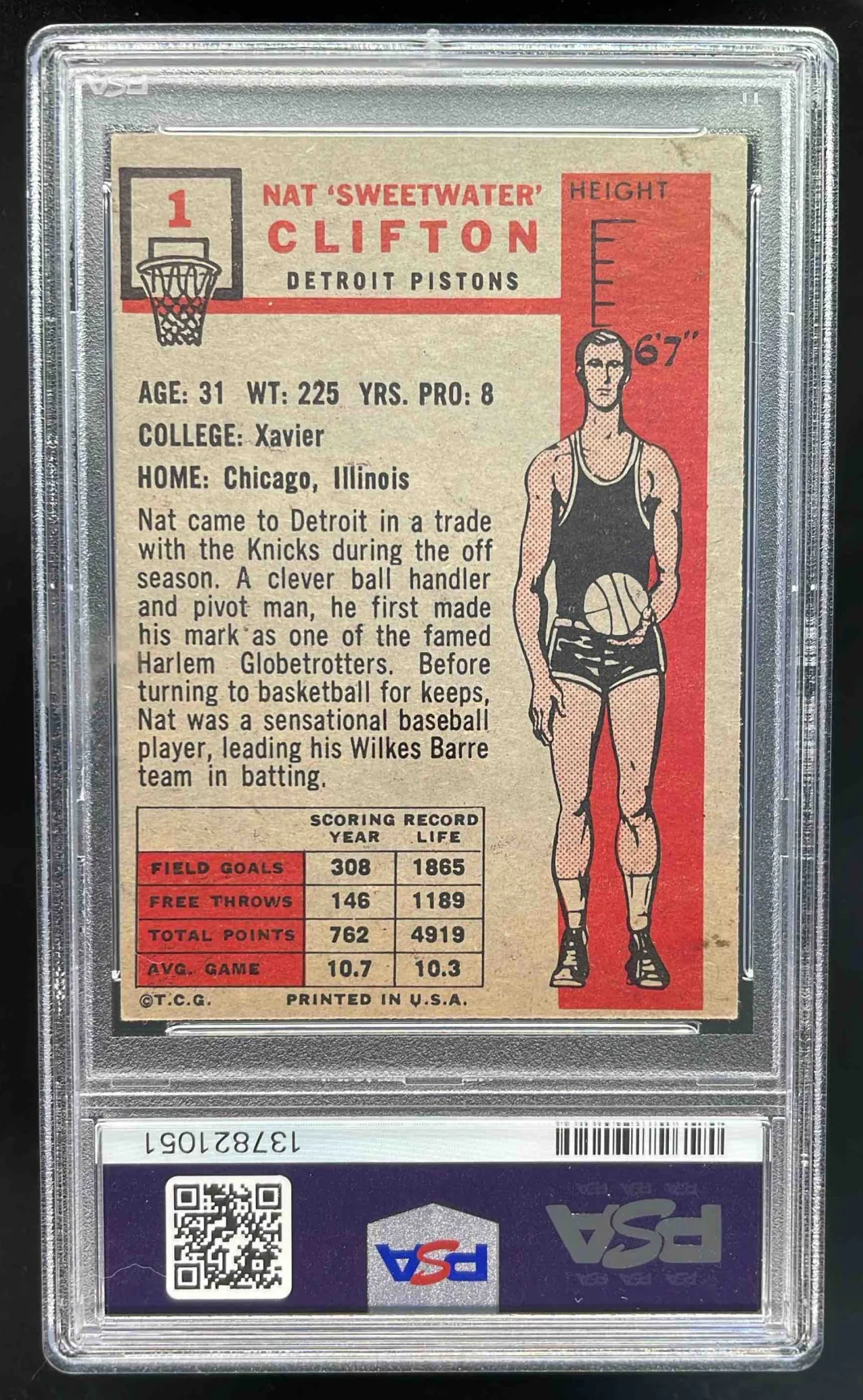 1957-58 Topps 1957 Topps #1 "Sweetwater" Clifton RC PSA 3 - Image 2