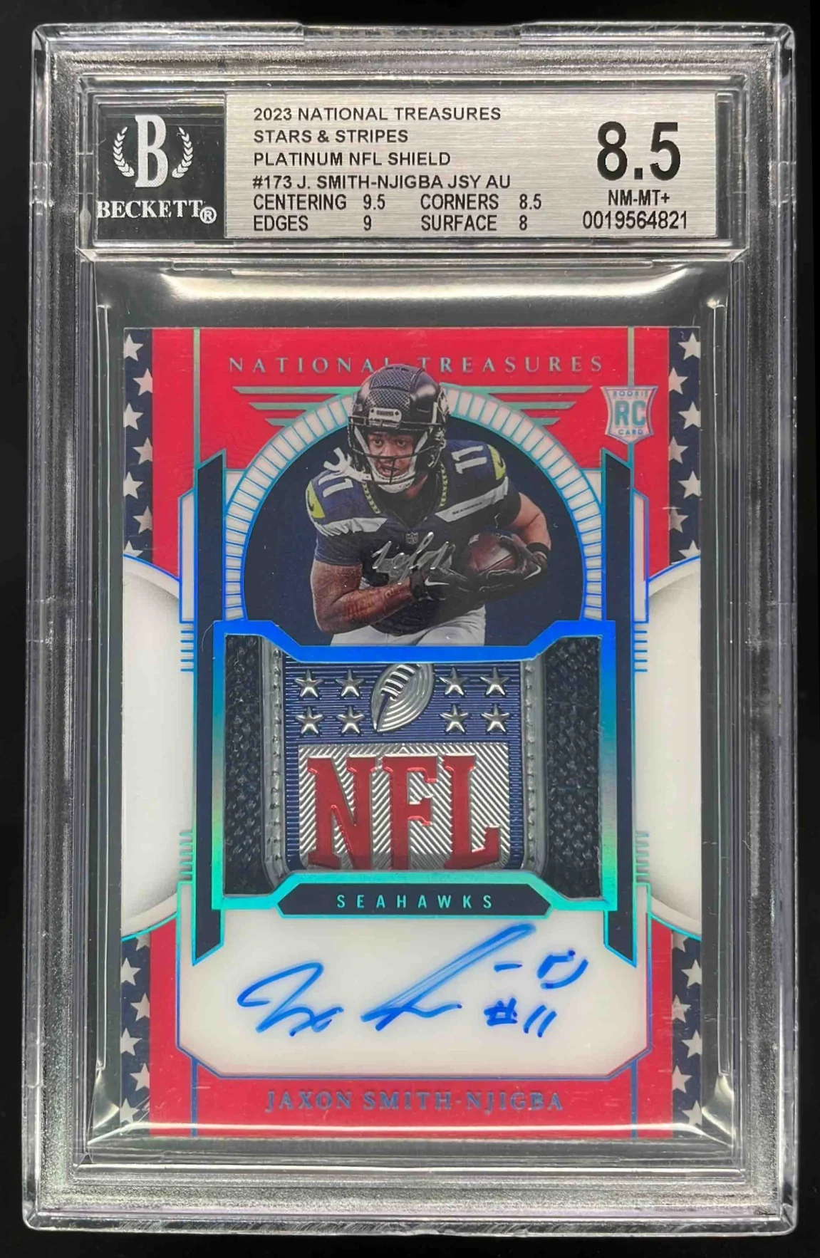 2023 National Treasures Stars Stripes NFL Jaxon Smith-Njigba RC Auto 1/1 BGS 8.5