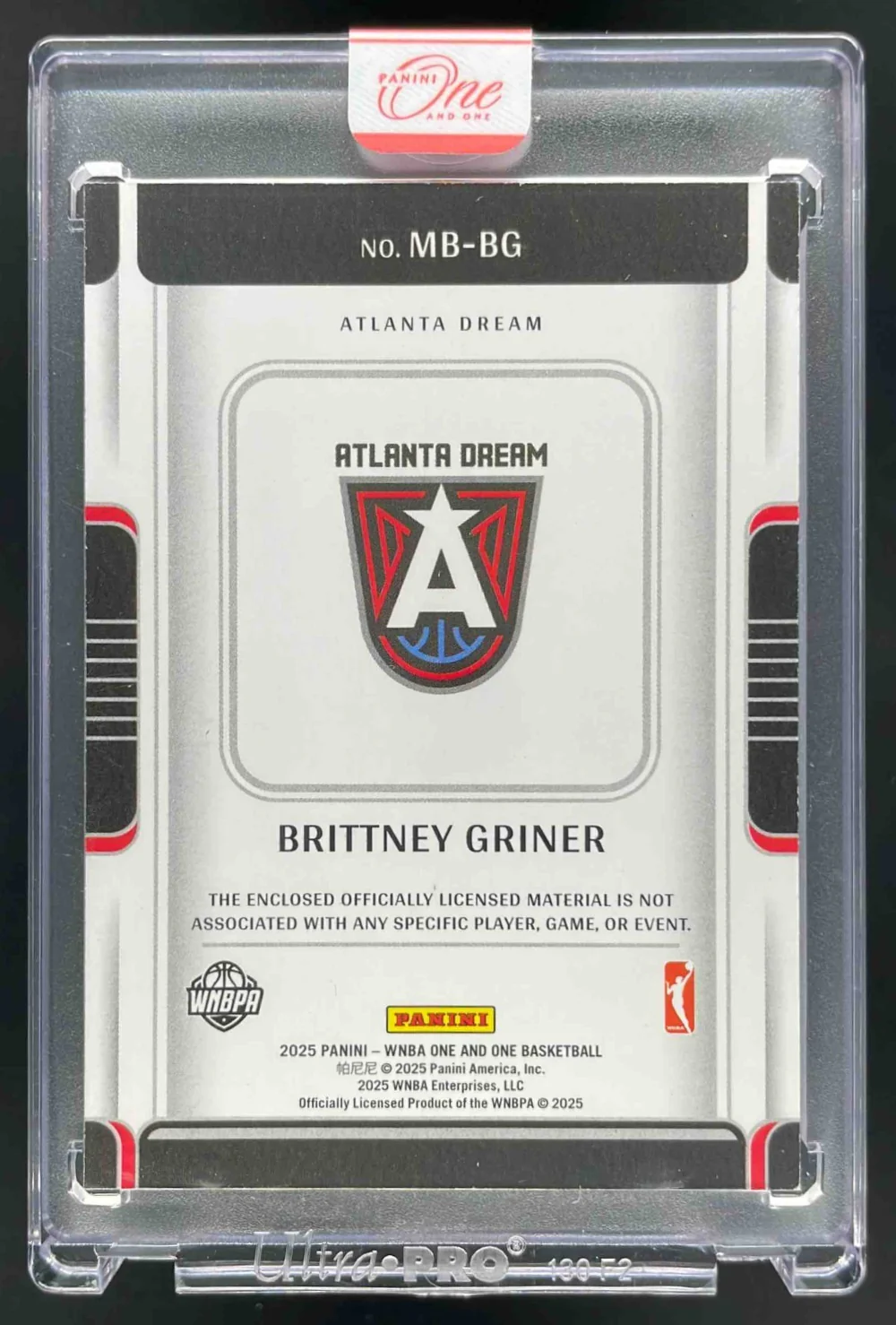 2025 Panini One and One WNBA Memorabilia Blue #28 Brittney Griner /49 - Image 2