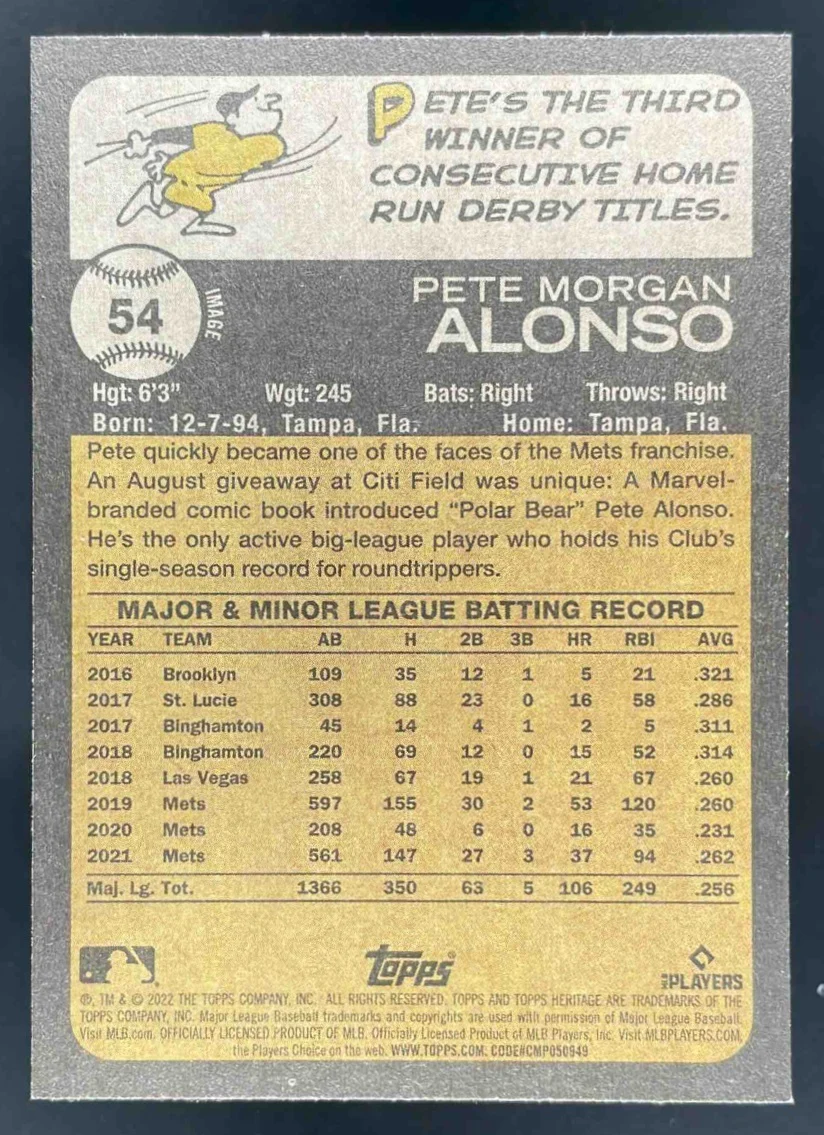 2022 Topps Heritage Image Variation #54 Pete Alonso - Image 2