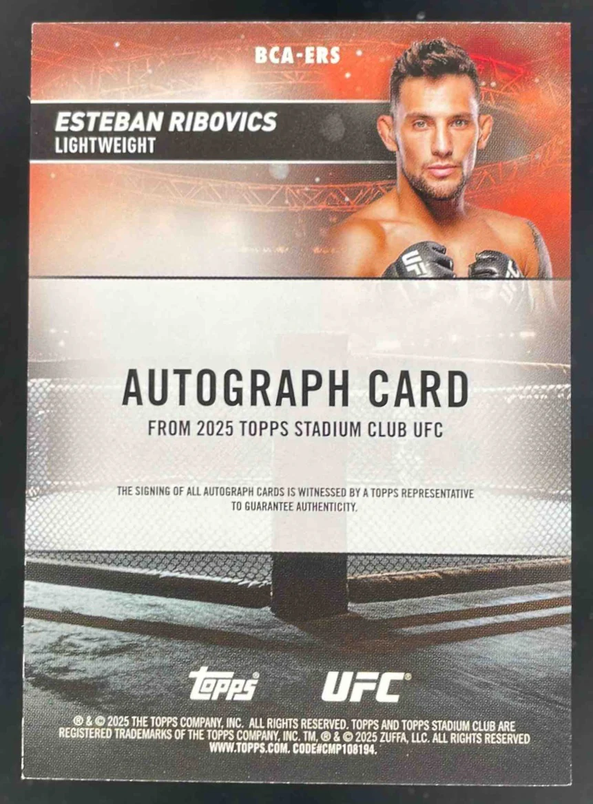 2025 Topps UFC Stadium Club Autograph #BCA-ERS Esteban Ribovics RC Auto - Image 2