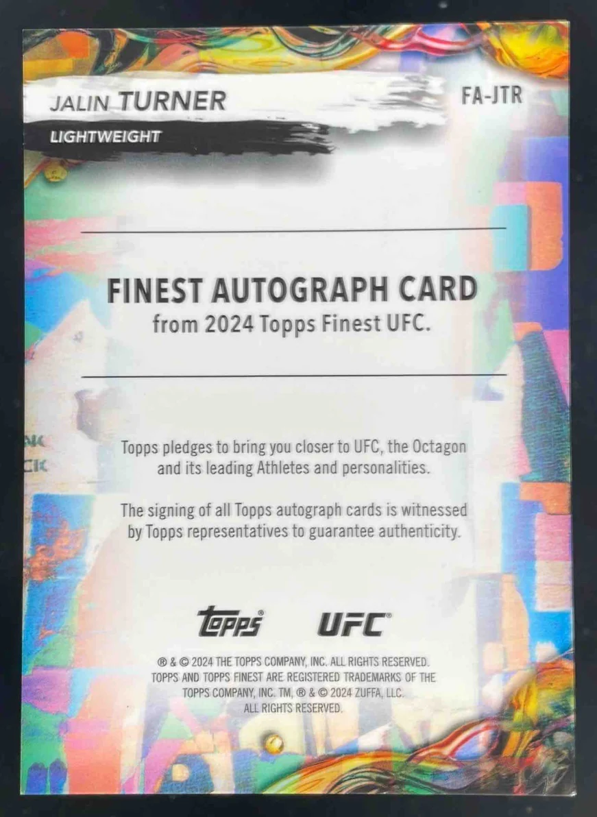 2024 Topps Finest UFC Finest Red Shimmer Refractors #FA-JTR Jalin Turner Auto - Image 2