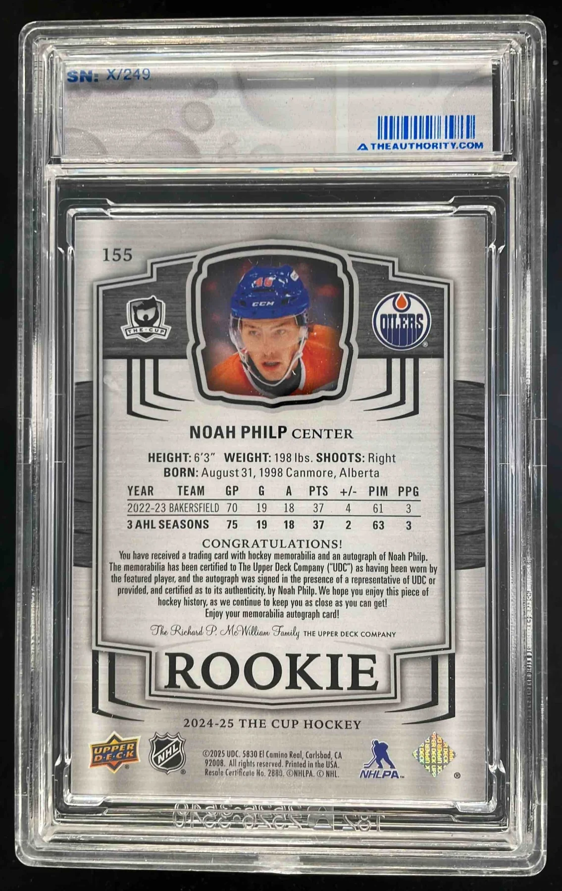 2024-25 Upper Deck The Cup #155 Noah Philp RC Auto /249 - Image 2