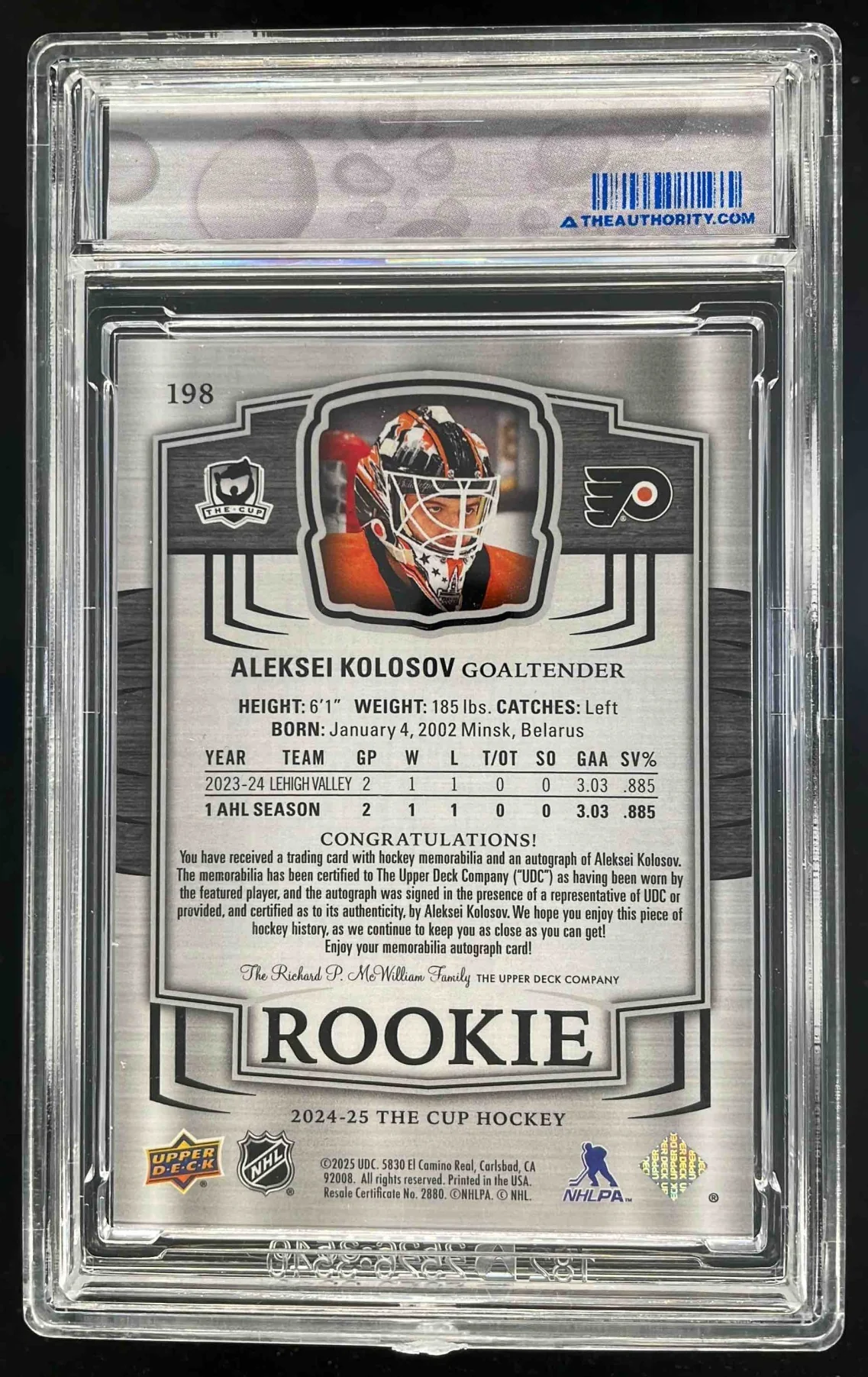 2024-25 Upper Deck The Cup #198 Aleksei Kolosov Rookie Patch Auto /249 - Image 2