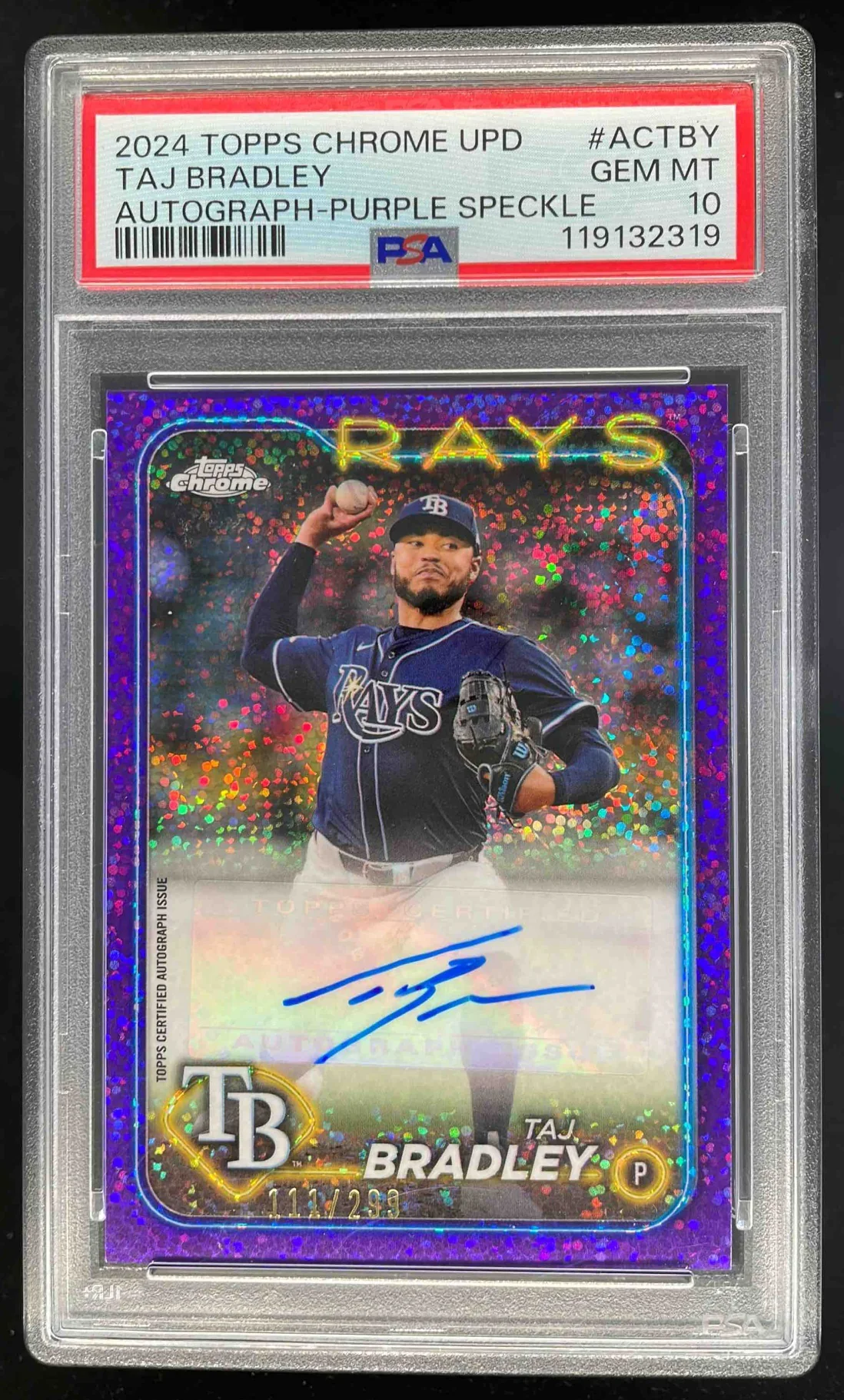 2024 Topps Chrome Update Purple Speckle #AC-TBY Taj Bradley Auto /299 PSA 10