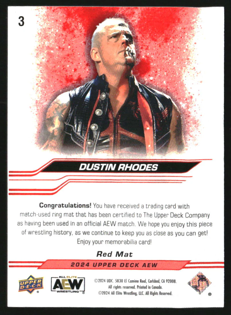 2024 Upper Deck AEW Mat Relics Red #3 Dustin Rhodes /5 - Image 2