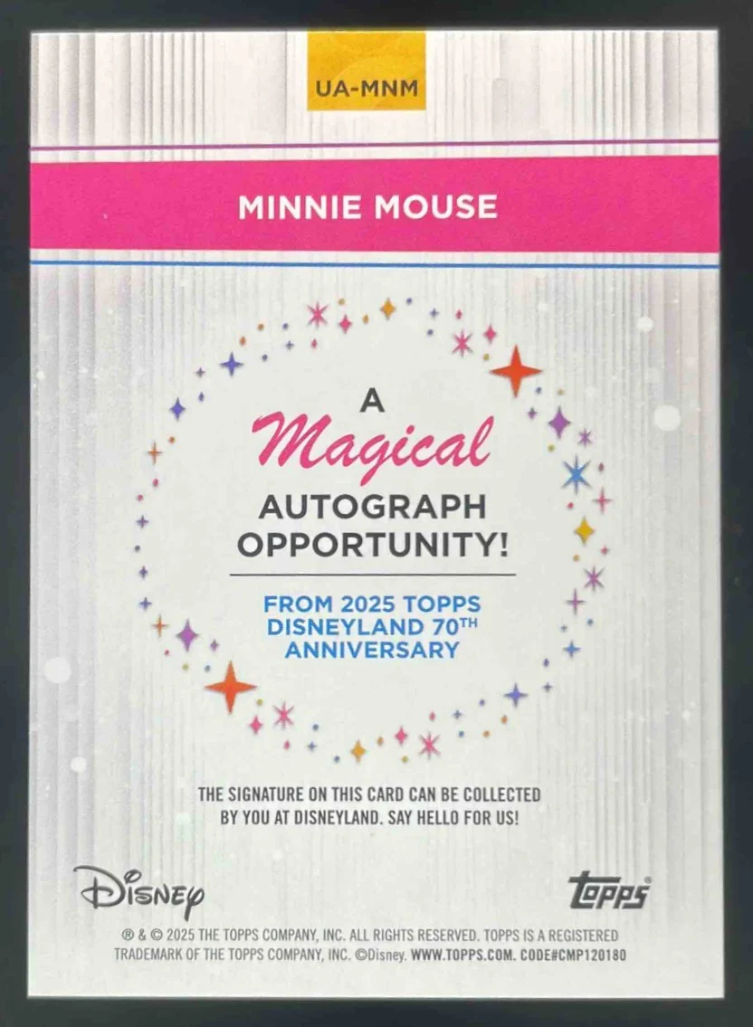 2025 Topps Disneyland 70 Anniversary Unsigned Opportunity Gold Minnie Mouse /50 - Image 2
