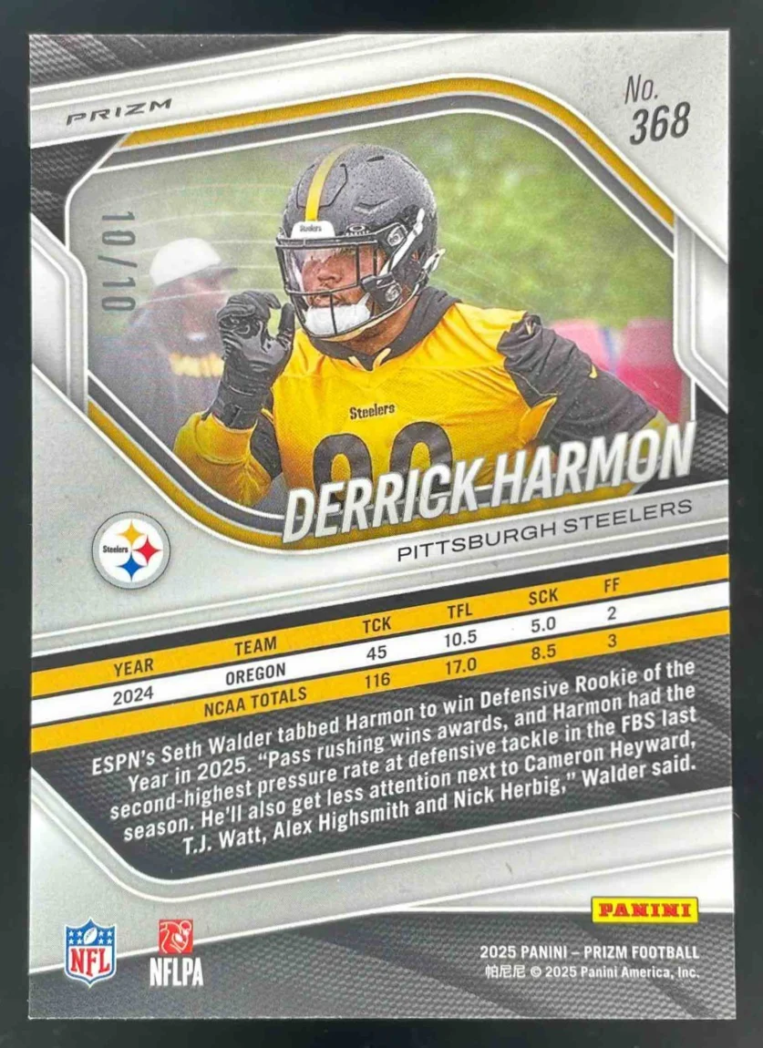 2025 Panini Prizm Gold Prizm #368 Derrick Harmon RC /10 - Image 2